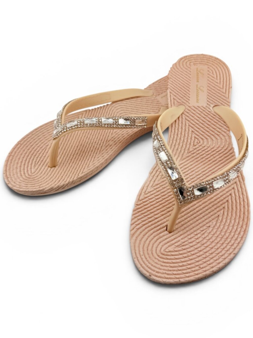 Brand New Lauren Lorraine GIGI Nude Flip Flop Rhinestone Sandals Size 6